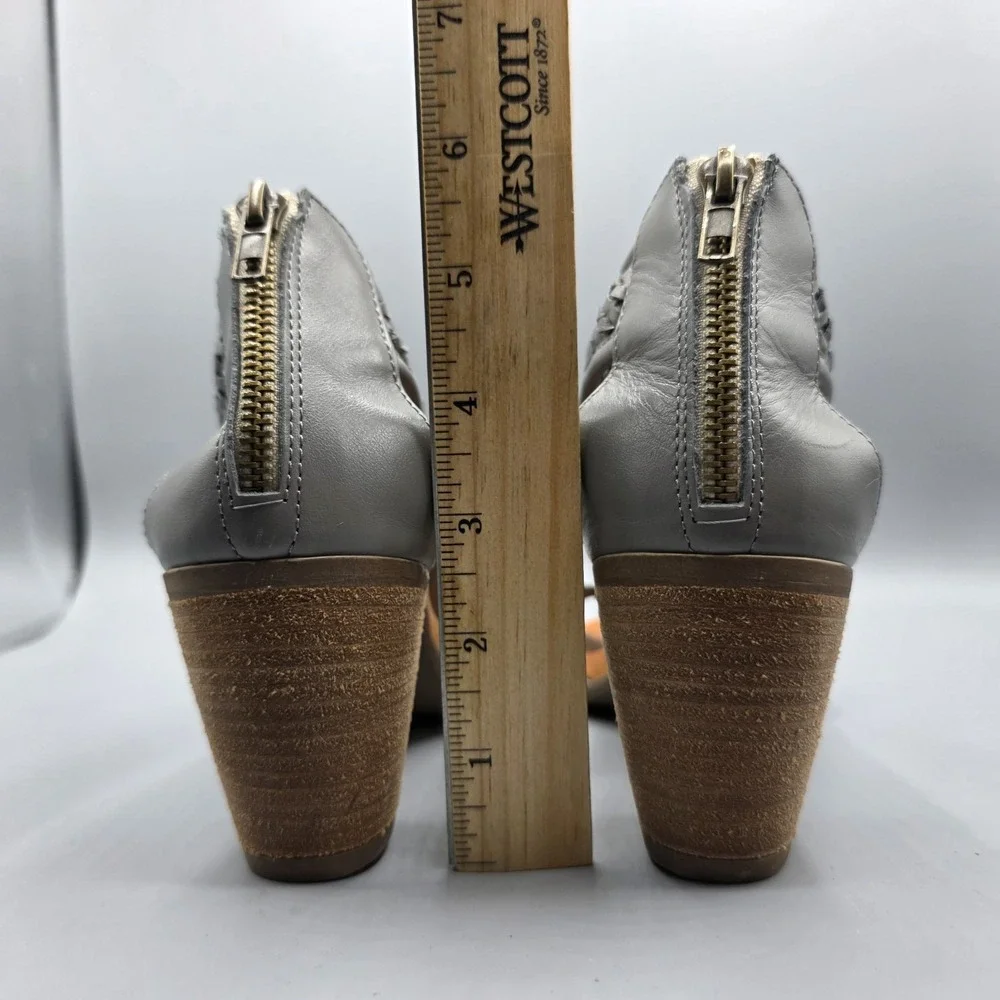 Sundance Heels Sandals Womens 38‎ Gray Leather Woven Gladiator Zipper Boho
